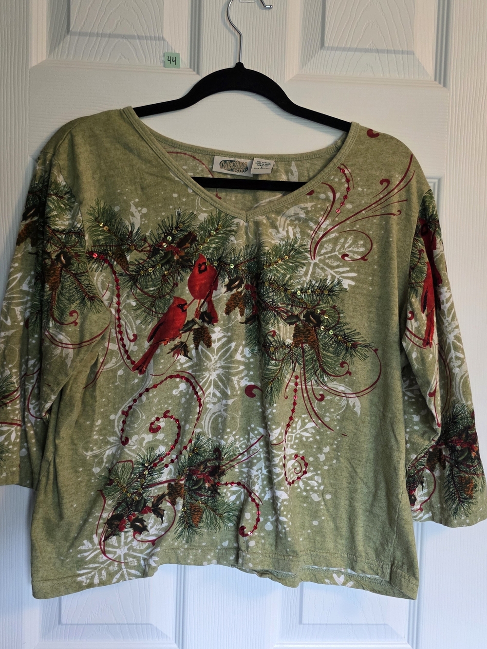 Women's Olive Green Cardinal Print Long-Sleeve Sweatshirt